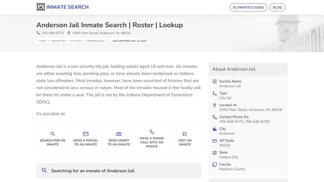 Anderson Jail Inmate Search | Roster | Lookup