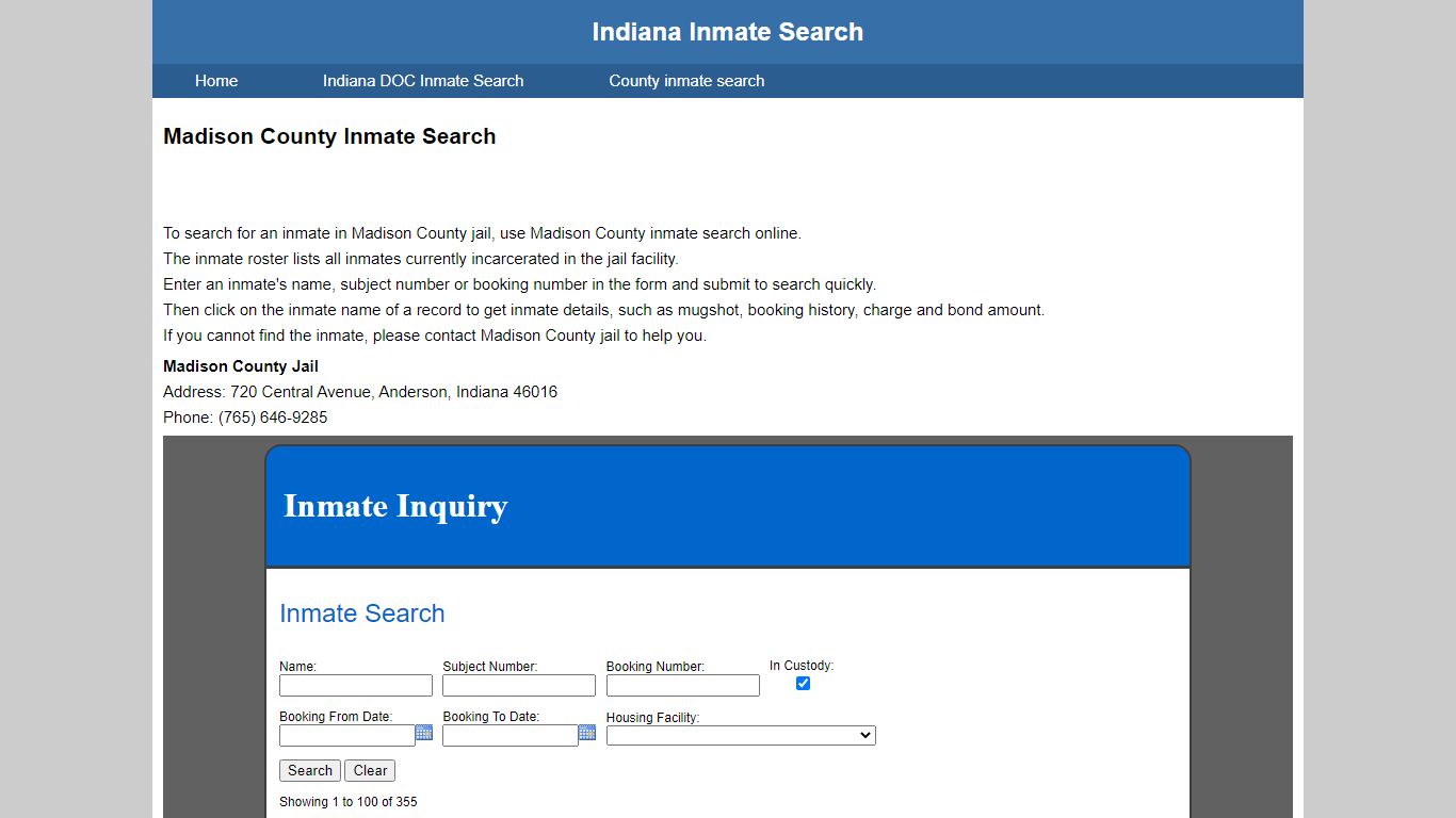 Madison County Jail Inmate Search - Indiana Inmate Search
